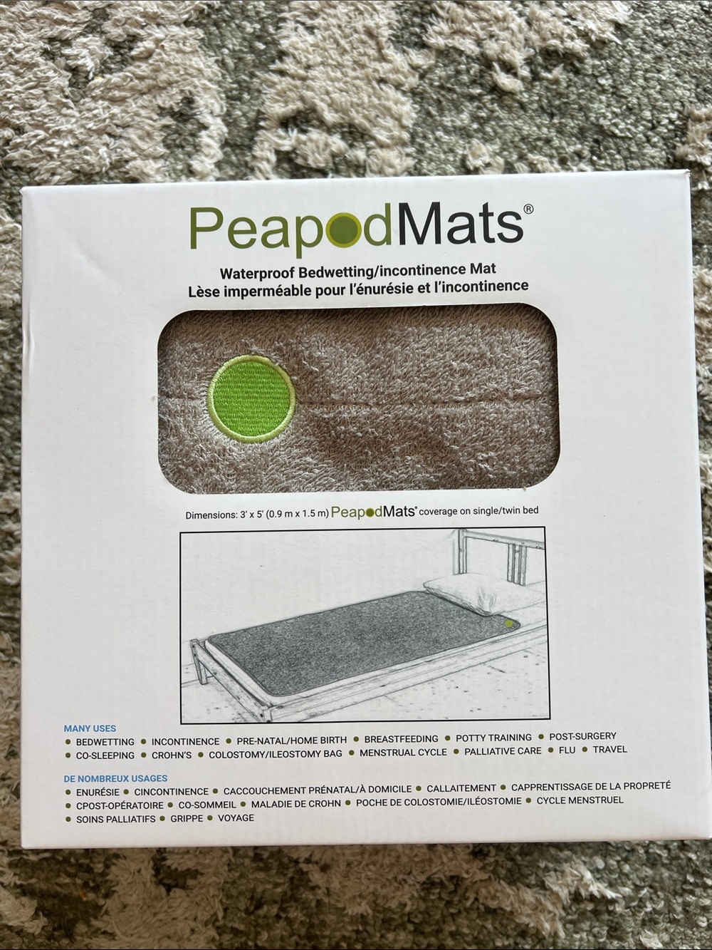 NEW Peapod Waterproof Bedwetting/Incontinence Mat